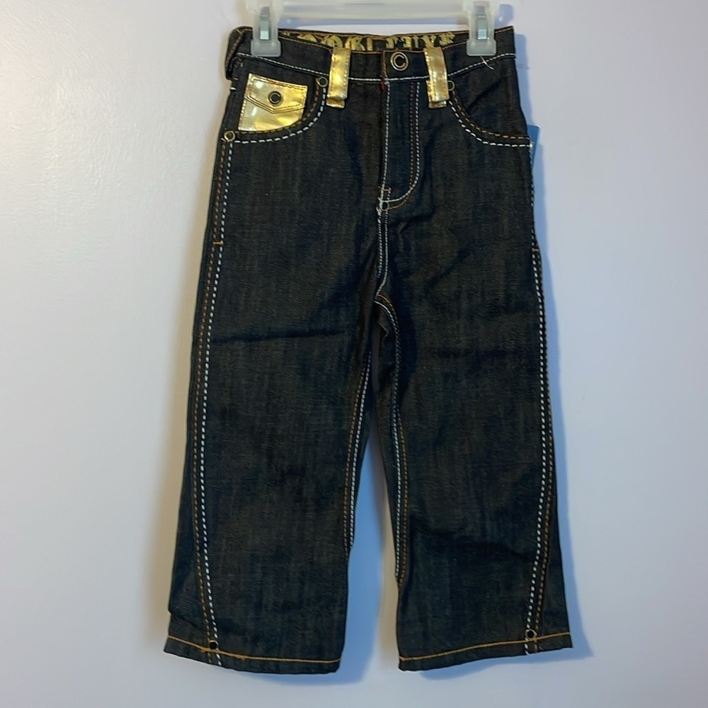Coogi Luxe Gold Detail Black Wash Embroidered Dragon Pocket Denim Jeans Size 4T